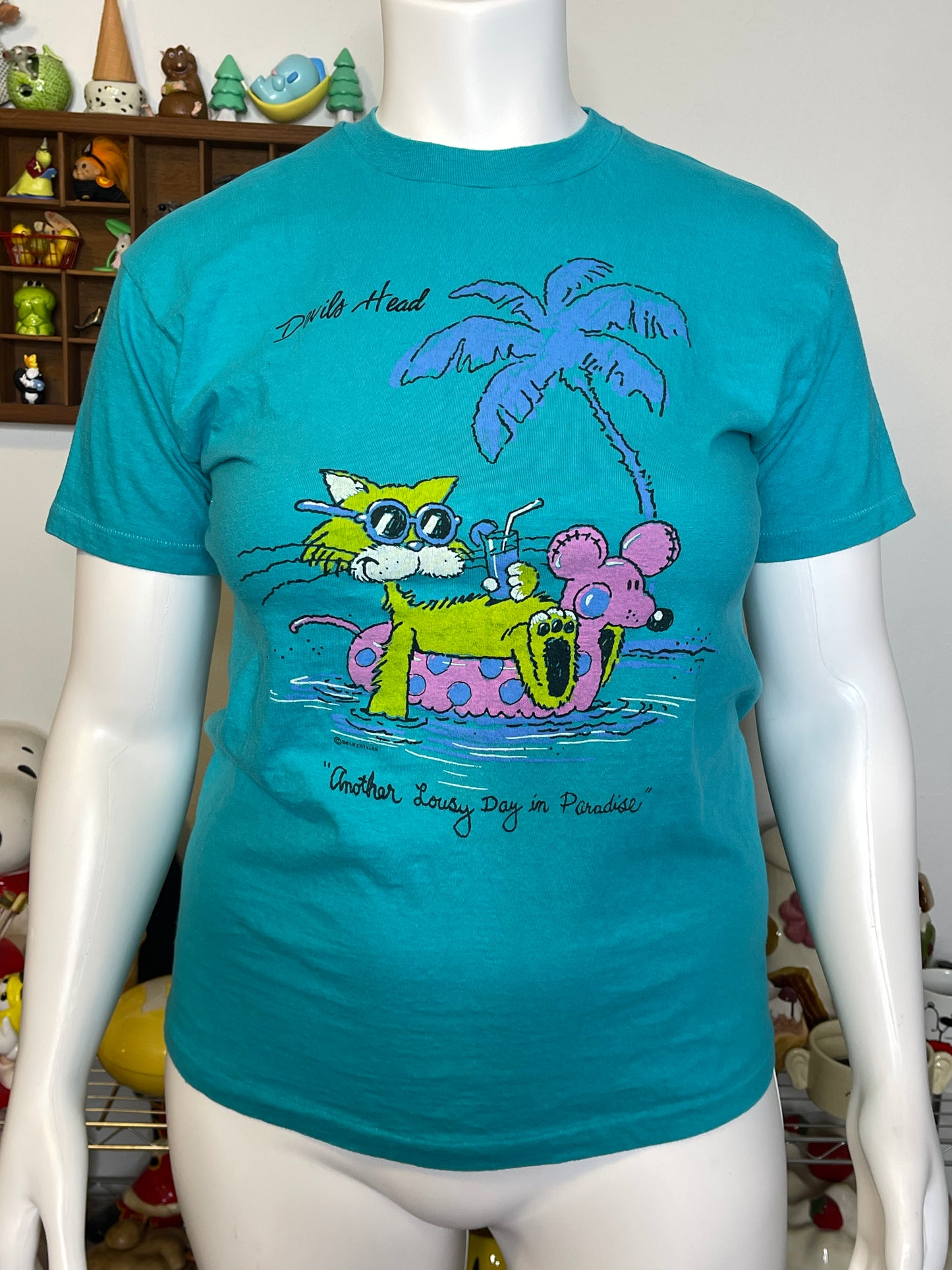 Vintage 80s Devils Head Relaxed Cat Vacation Graphic Tee Sz L