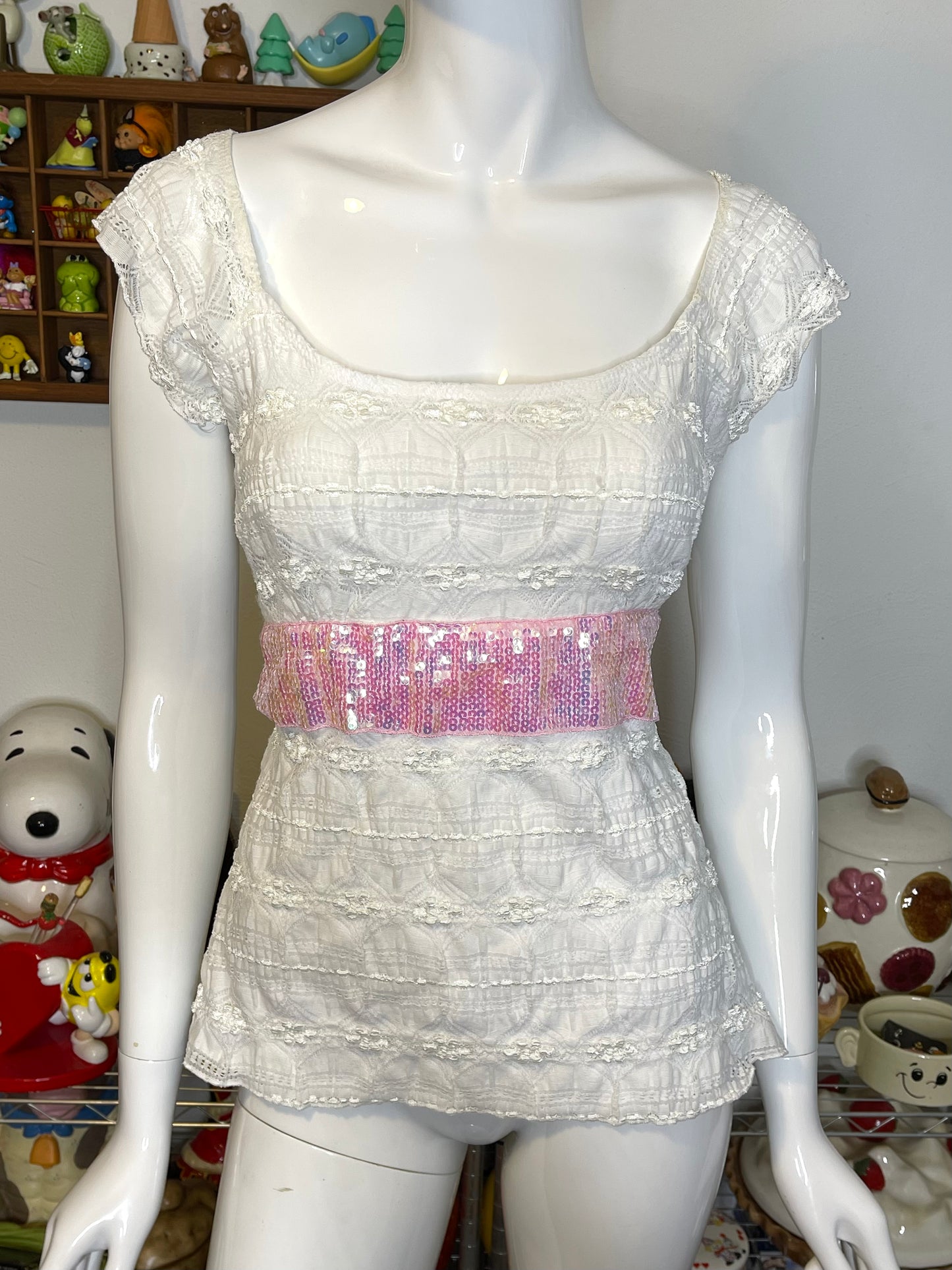2000s Fairy Flower Baby Doll Style Lace Top Sz L