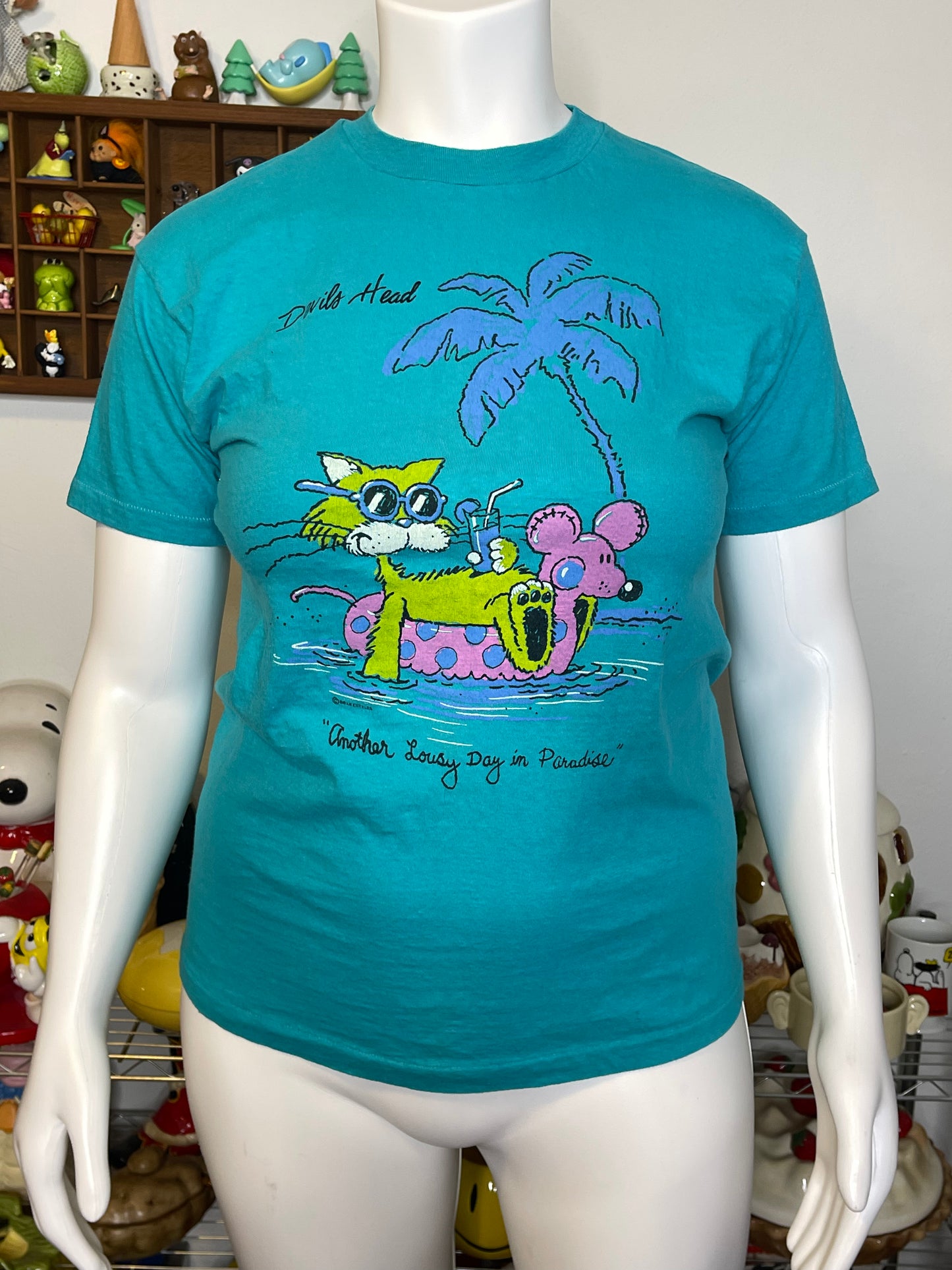 Vintage 80s Devils Head Relaxed Cat Vacation Graphic Tee Sz L