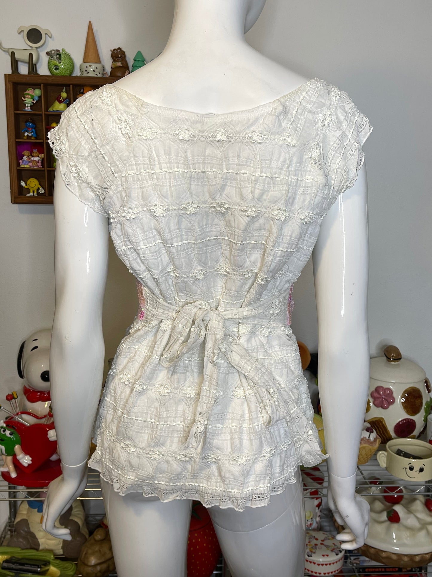 2000s Fairy Flower Baby Doll Style Lace Top Sz L