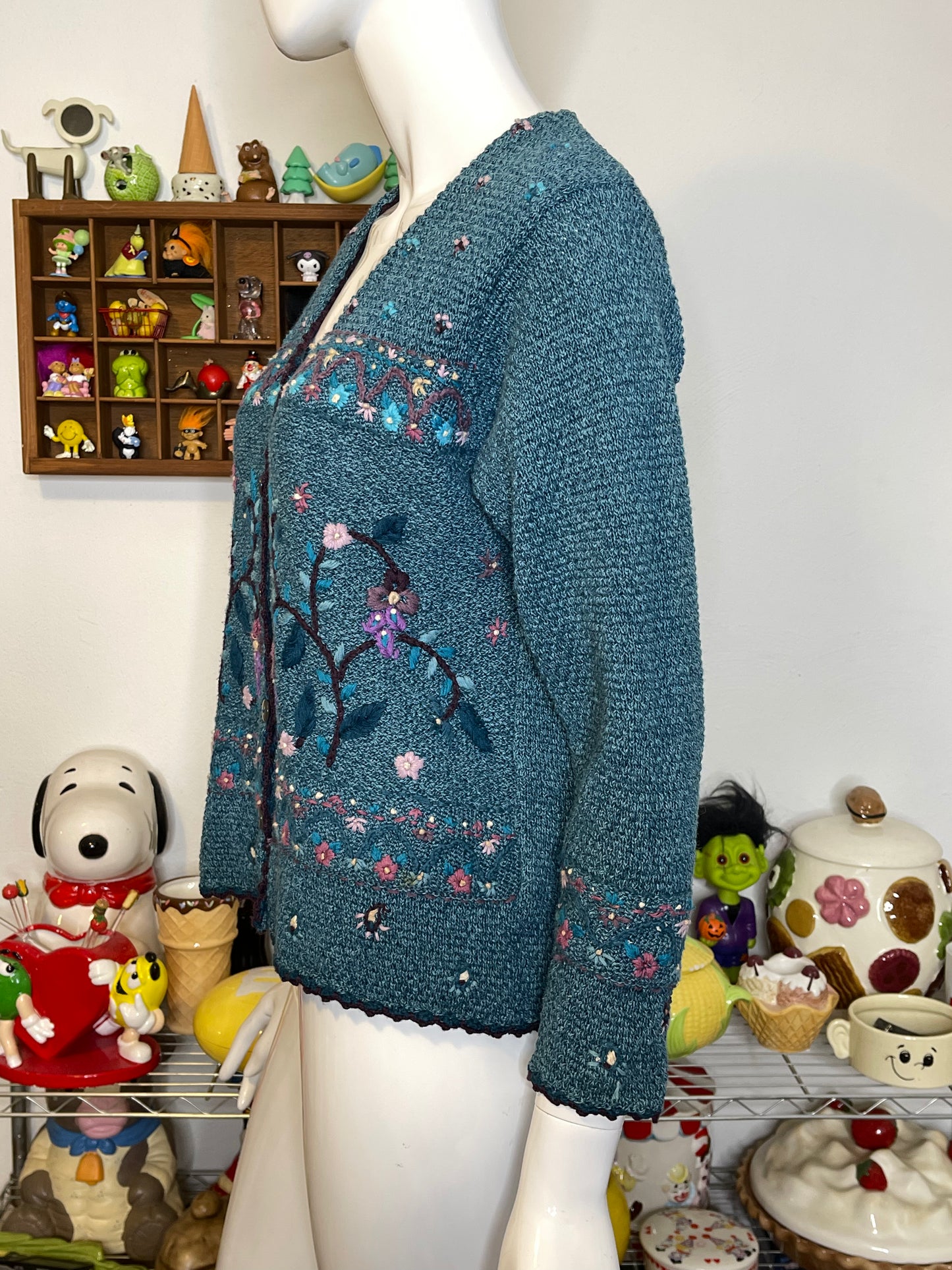 Vintage 2000s Blue Flower Knit Cardigan Sz XS/P
