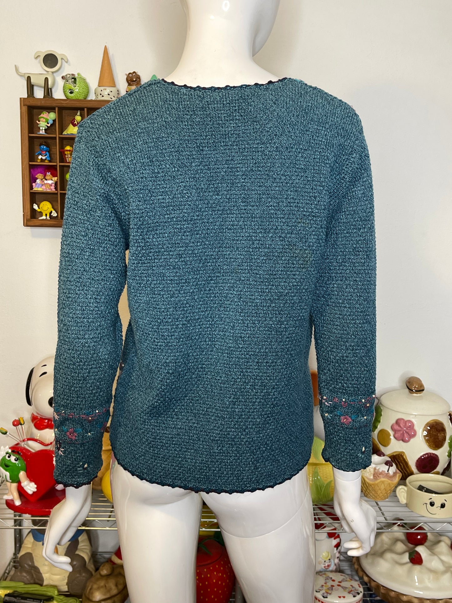 Vintage 2000s Blue Flower Knit Cardigan Sz XS/P