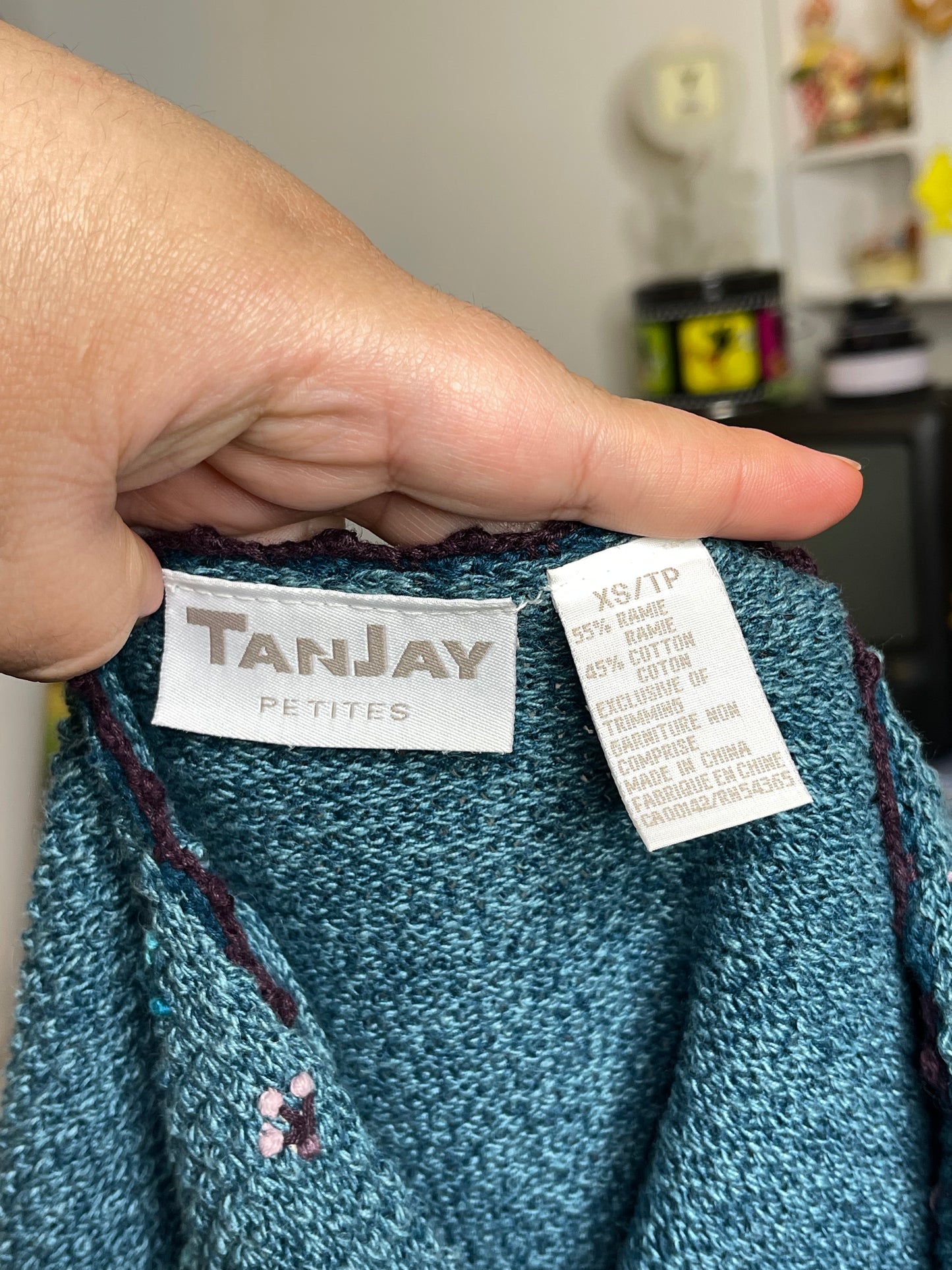 Vintage 2000s Blue Flower Knit Cardigan Sz XS/P