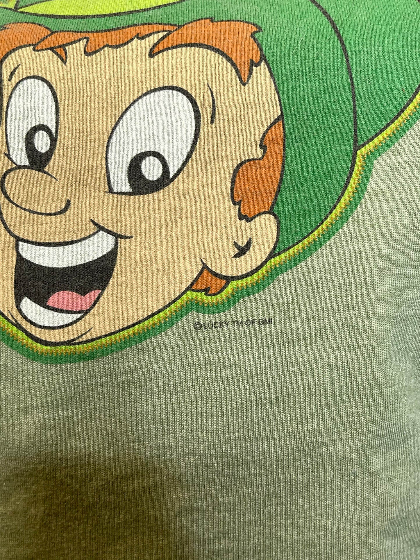 Vintage 2000s Green "Get Lucky" Graphic Ringer tee Sz XL