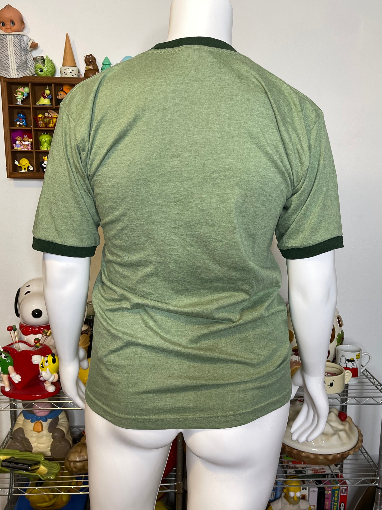 Vintage 2000s Green "Get Lucky" Graphic Ringer tee Sz XL