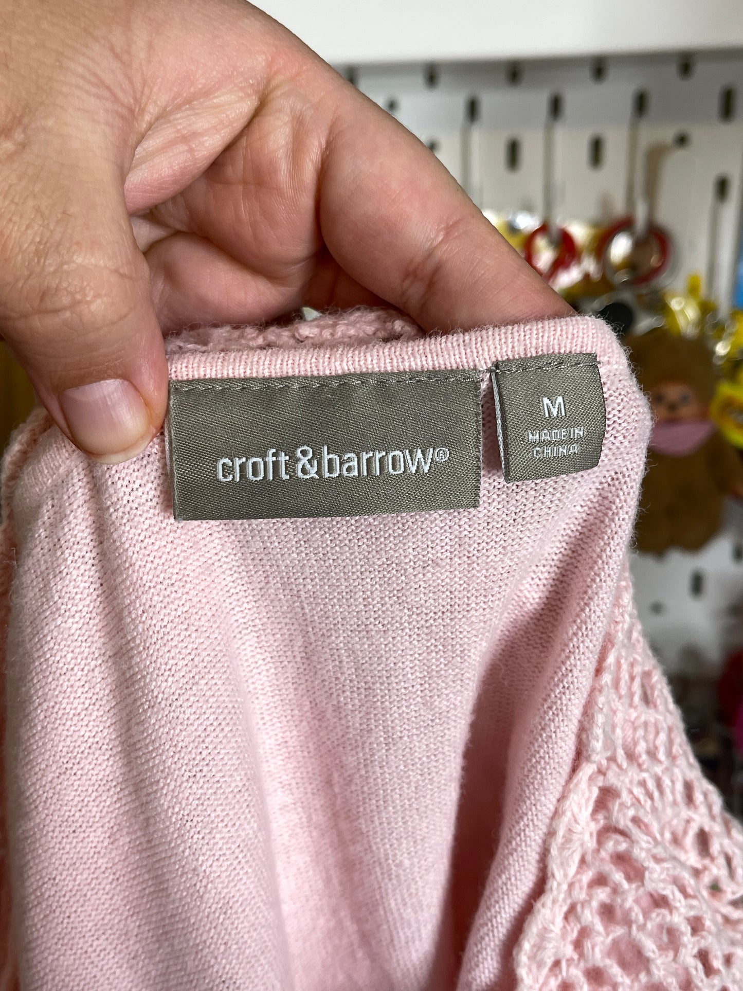 2000s Baby Pink 2pc Flower Crochet Cropped Sleeve Top Sz M