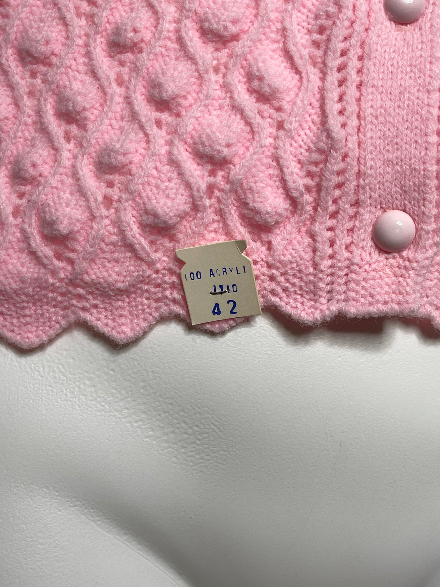 Vintage Deadstock 70s Baby Pink Textured Knit Cardigan Sz L/XL