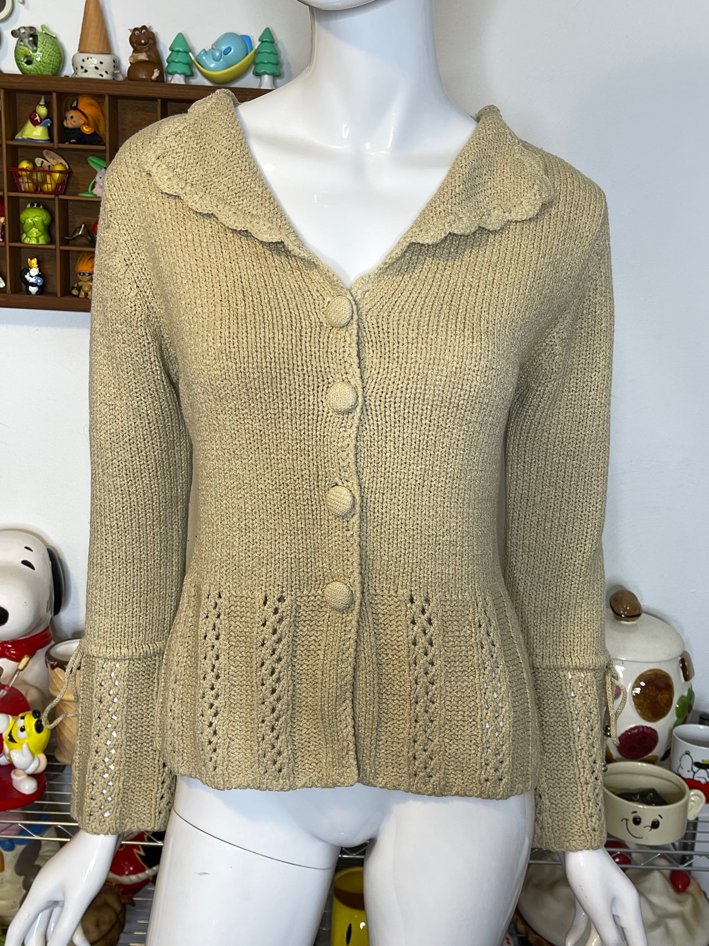 Vintage Gold Tan Wide Sleeve Knit Cardigan Sz S