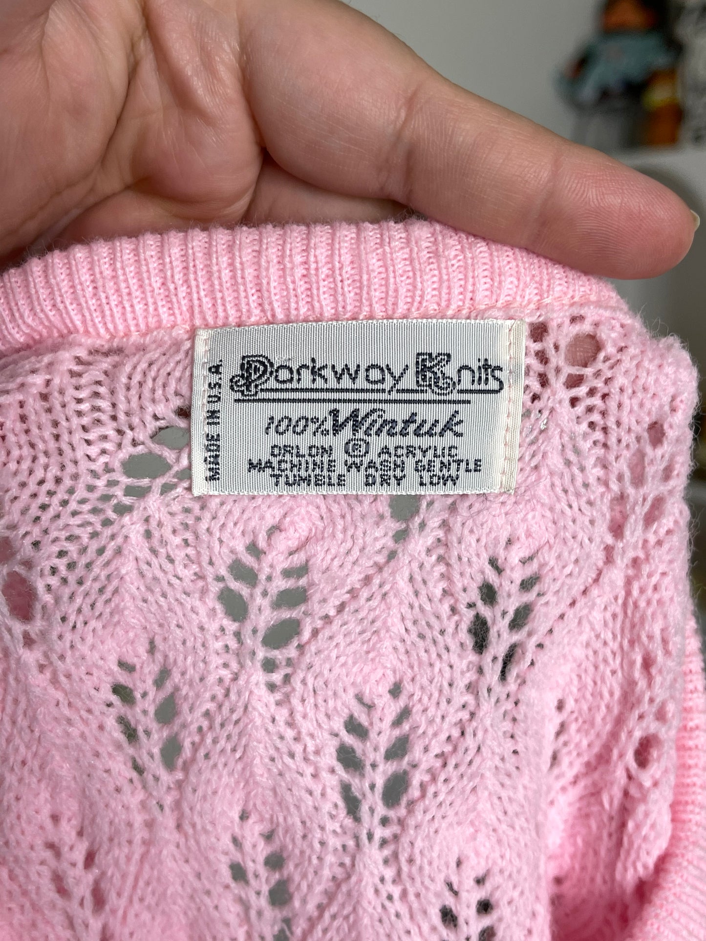 Vintage Deadstock 70s Baby Pink Textured Knit Cardigan Sz L/XL