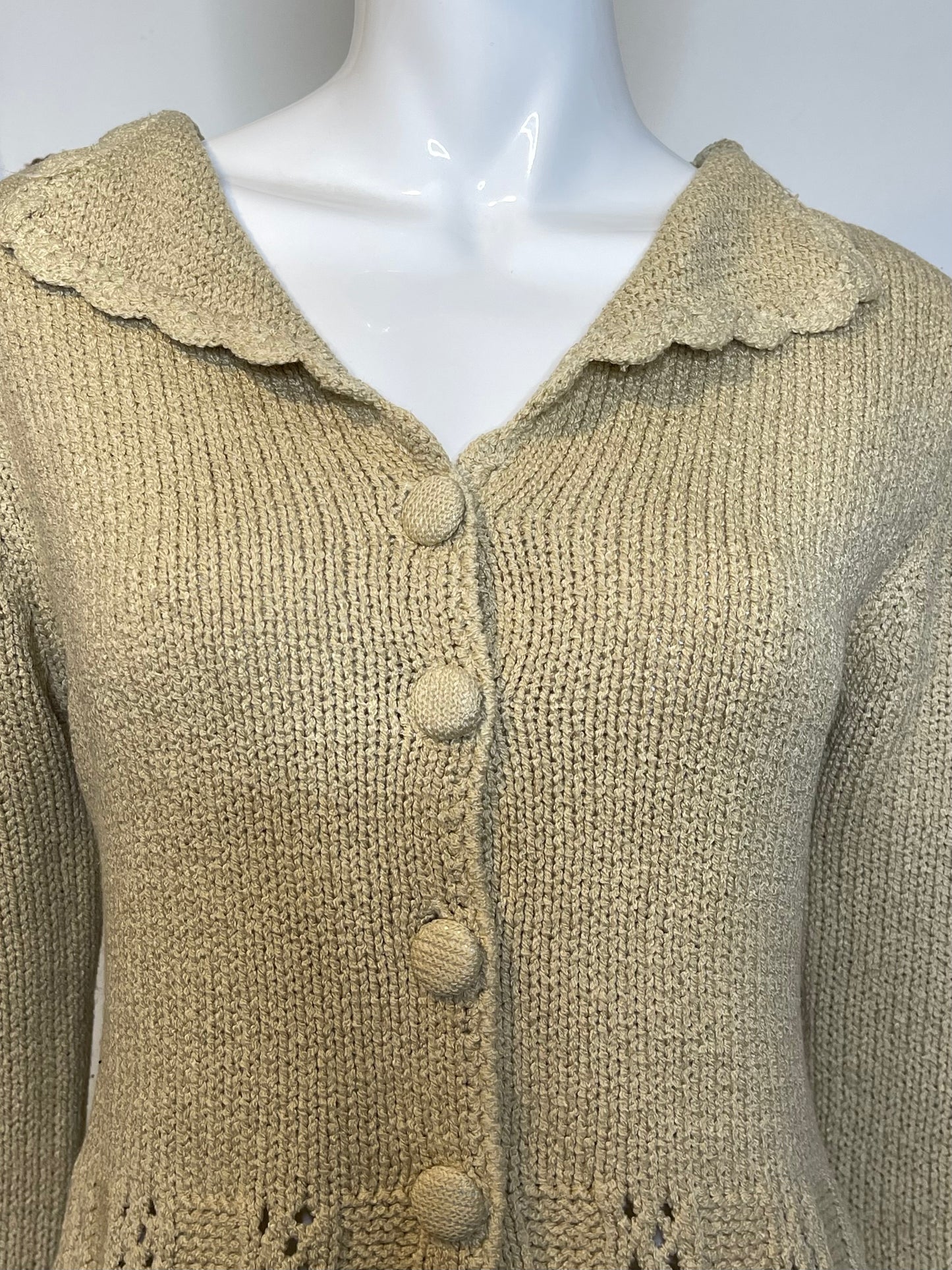 Vintage Gold Tan Wide Sleeve Knit Cardigan Sz S