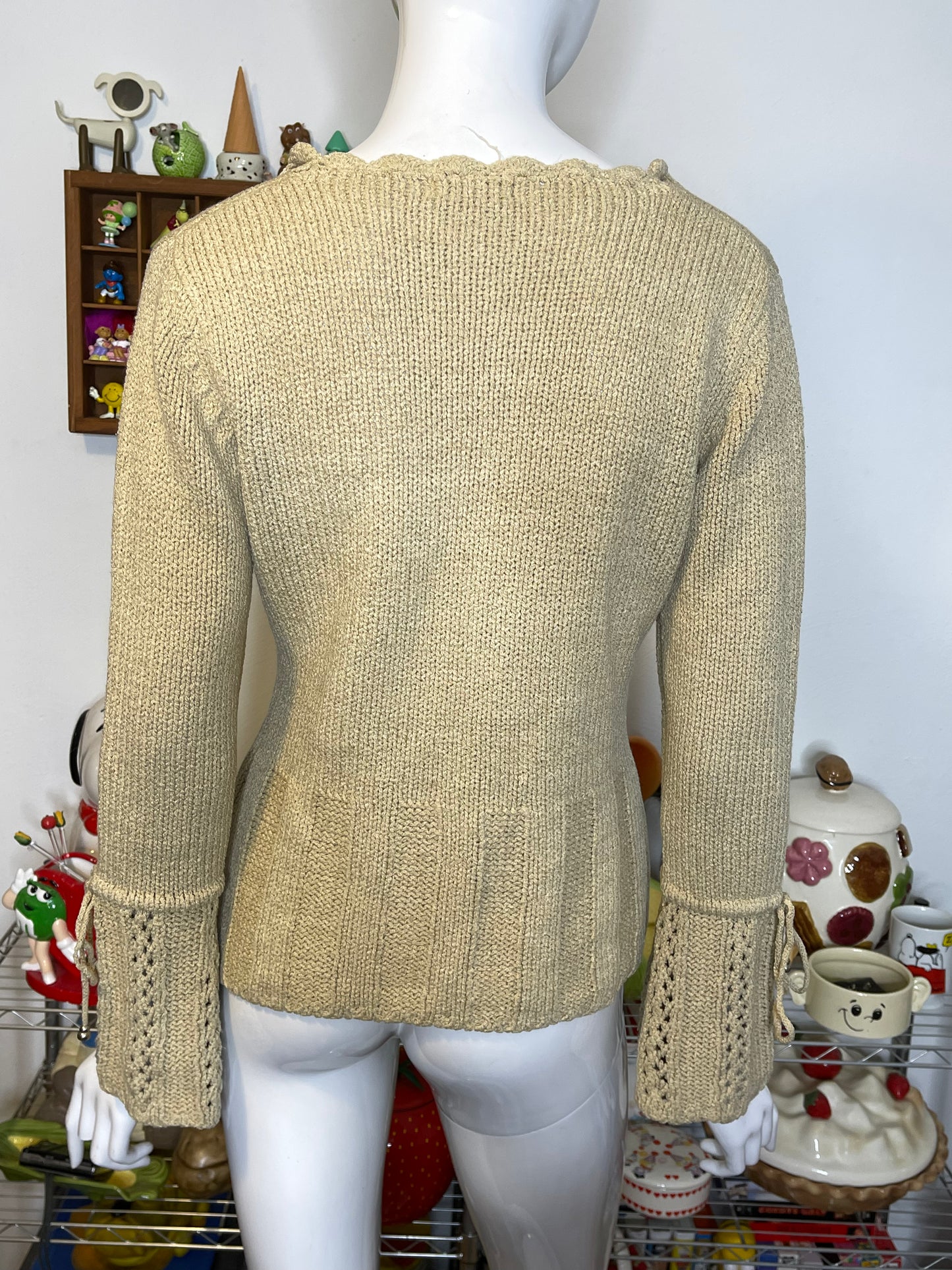 Vintage Gold Tan Wide Sleeve Knit Cardigan Sz S