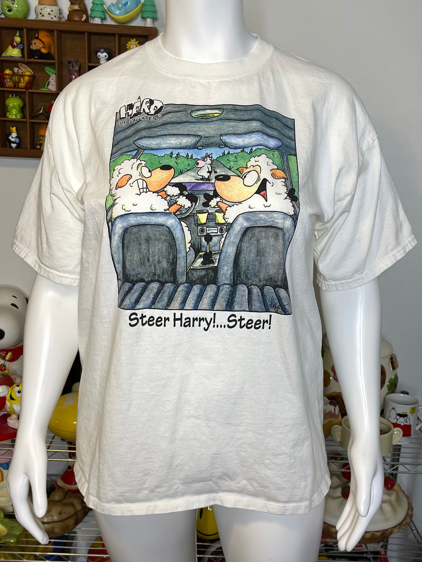 Vintage 90s Funny Sheep & Cow Graphic Tee Sz XL
