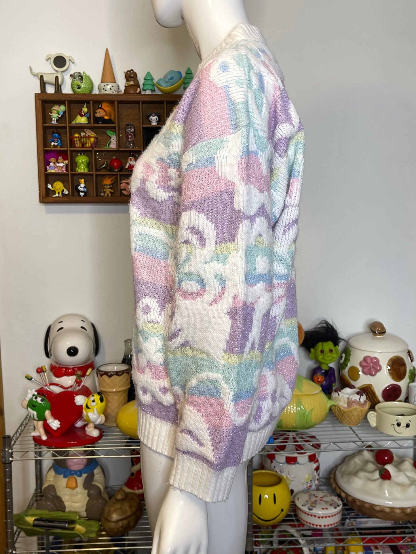 Vintage 90s Rainbow Pastel Flower Knit Sweater Sz M/P