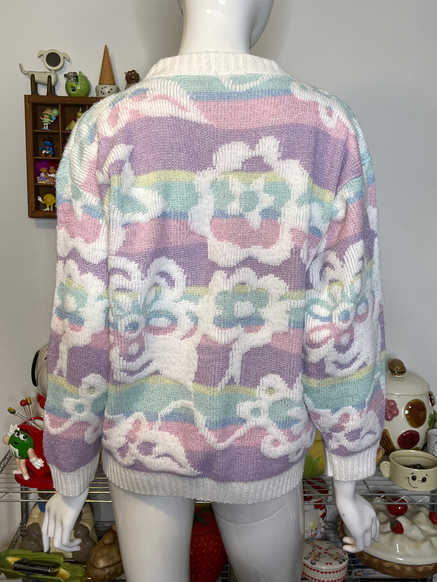 Vintage 90s Rainbow Pastel Flower Knit Sweater Sz M/P