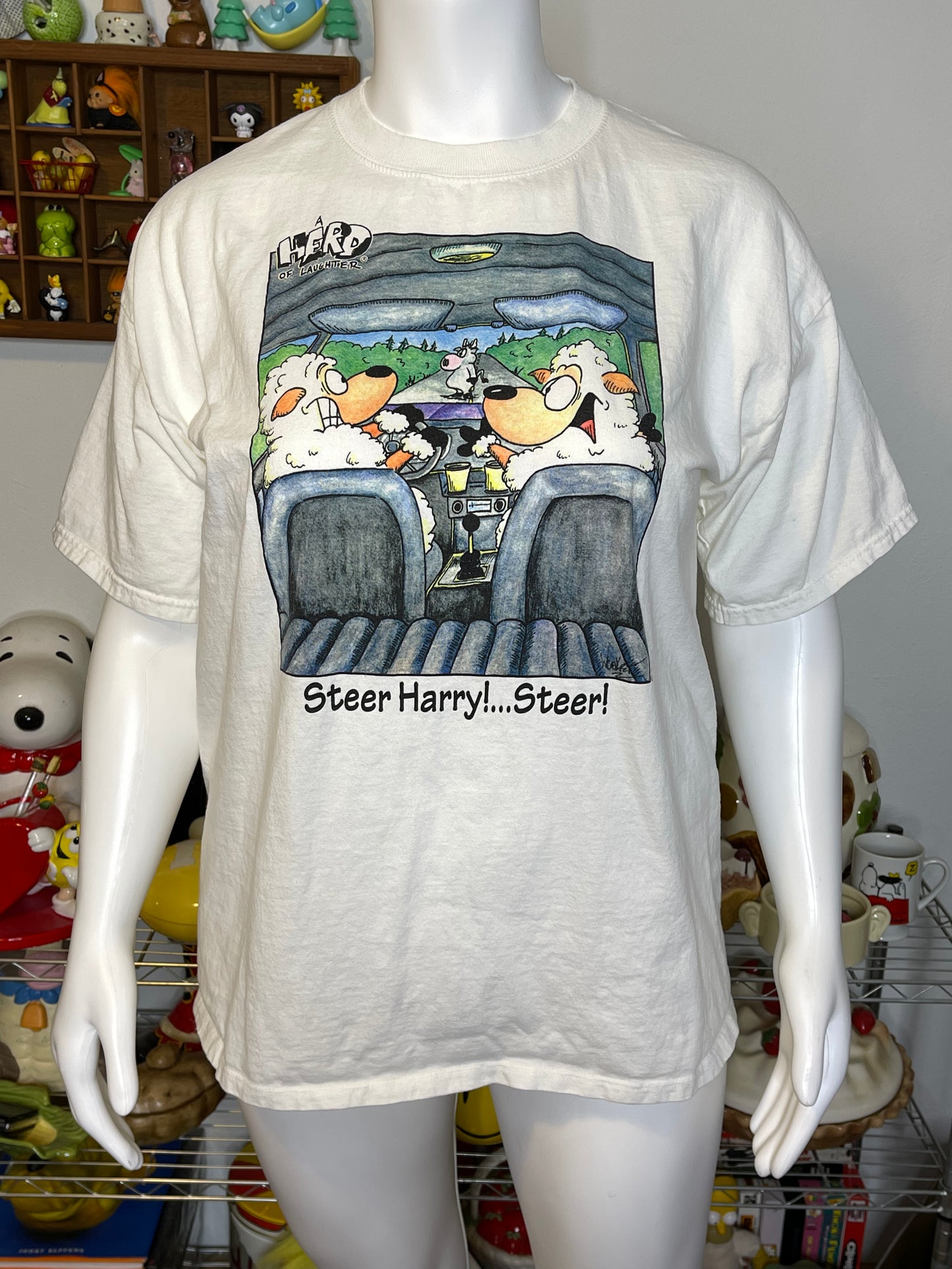 Vintage 90s Funny Sheep & Cow Graphic Tee Sz XL