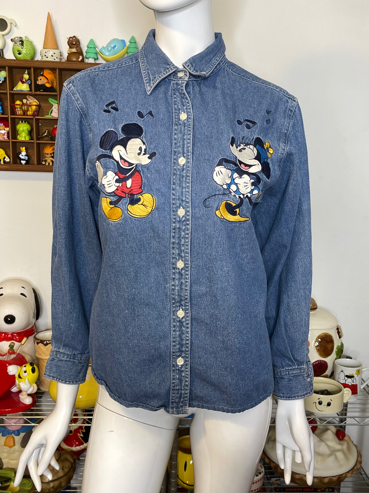 Vintage Minnie & Mickey Mouse Denim Button Down Sz S