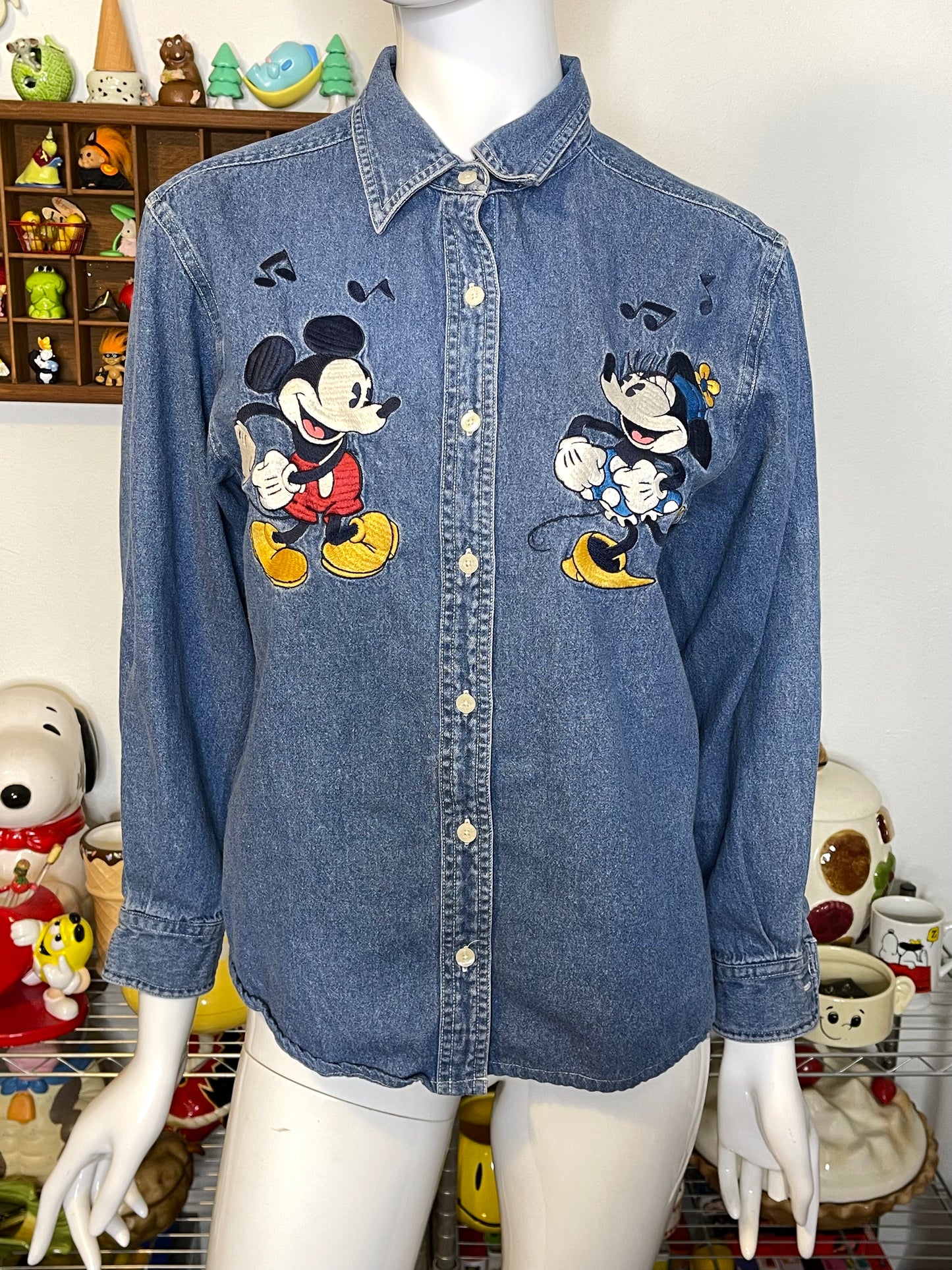 Vintage Minnie & Mickey Mouse Denim Button Down Sz S