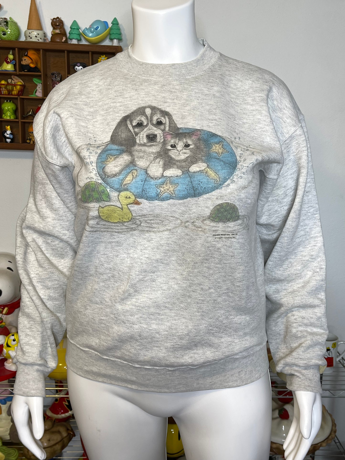 Vintage Puppy & Kitty Floaty Graphic Sweater Sz L