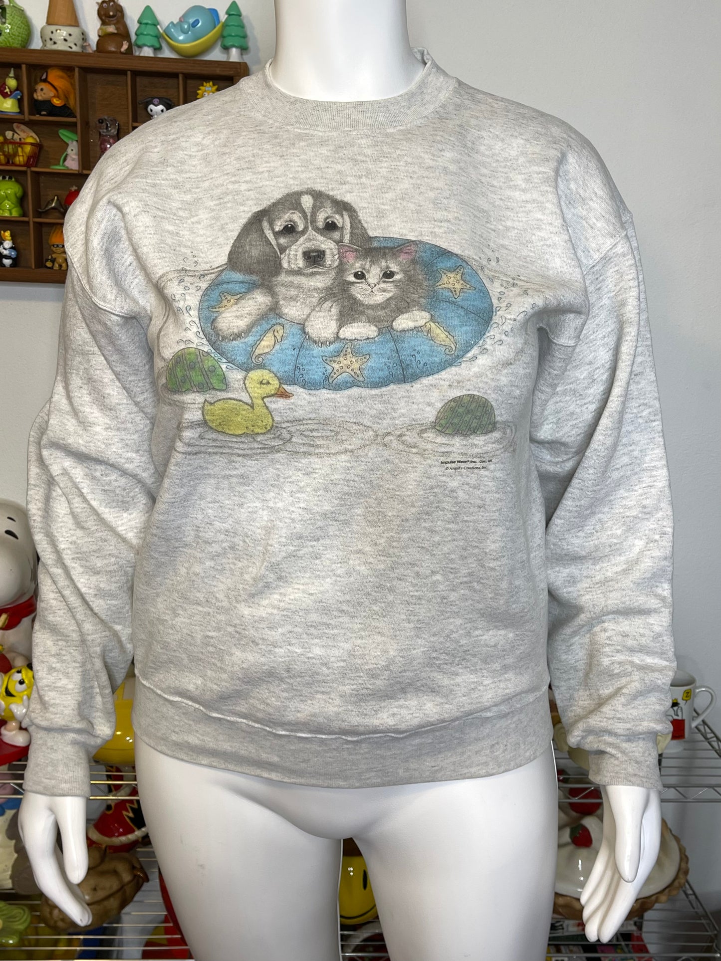 Vintage Puppy & Kitty Floaty Graphic Sweater Sz L
