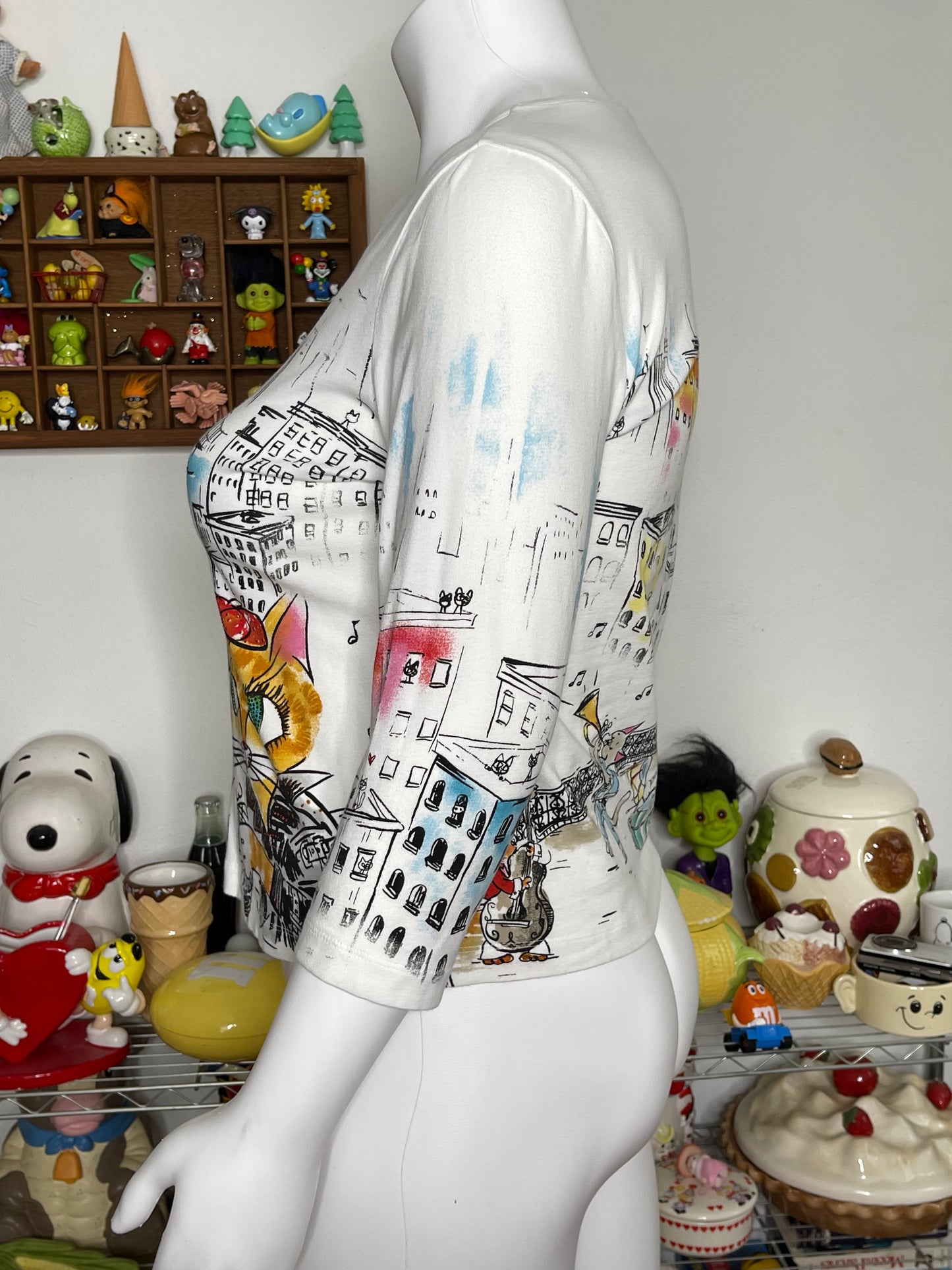 Bedazzled Cat Concert All Over Graphic 3/4 Sleeve Top Sz XL/XXL