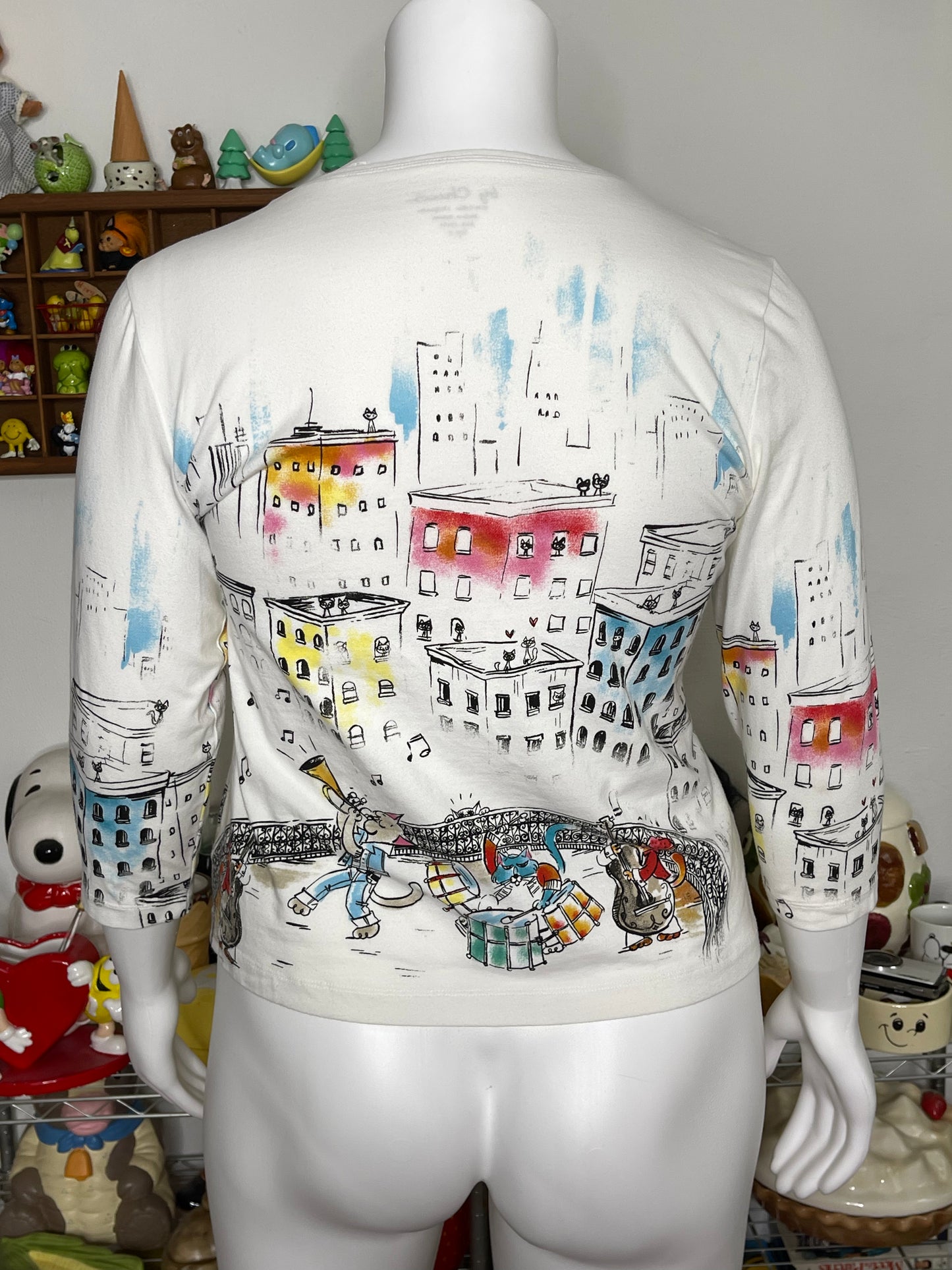 Bedazzled Cat Concert All Over Graphic 3/4 Sleeve Top Sz XL/XXL