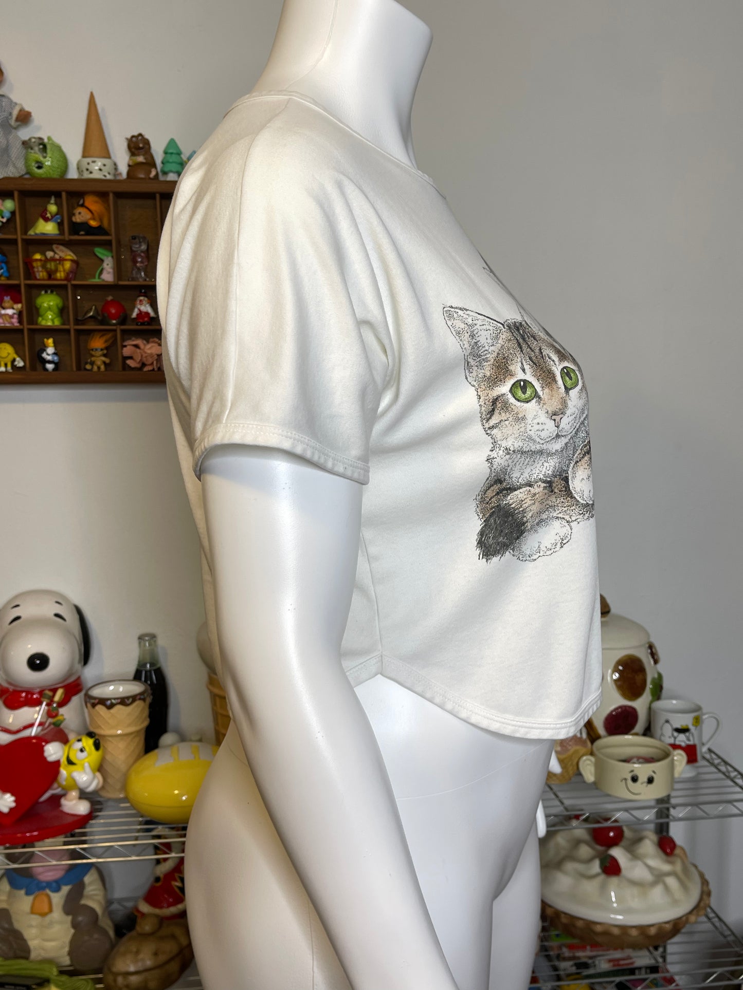 Vintage 90s Boxy Fit Kittens Graphic Cropped Tee Sz L/XL