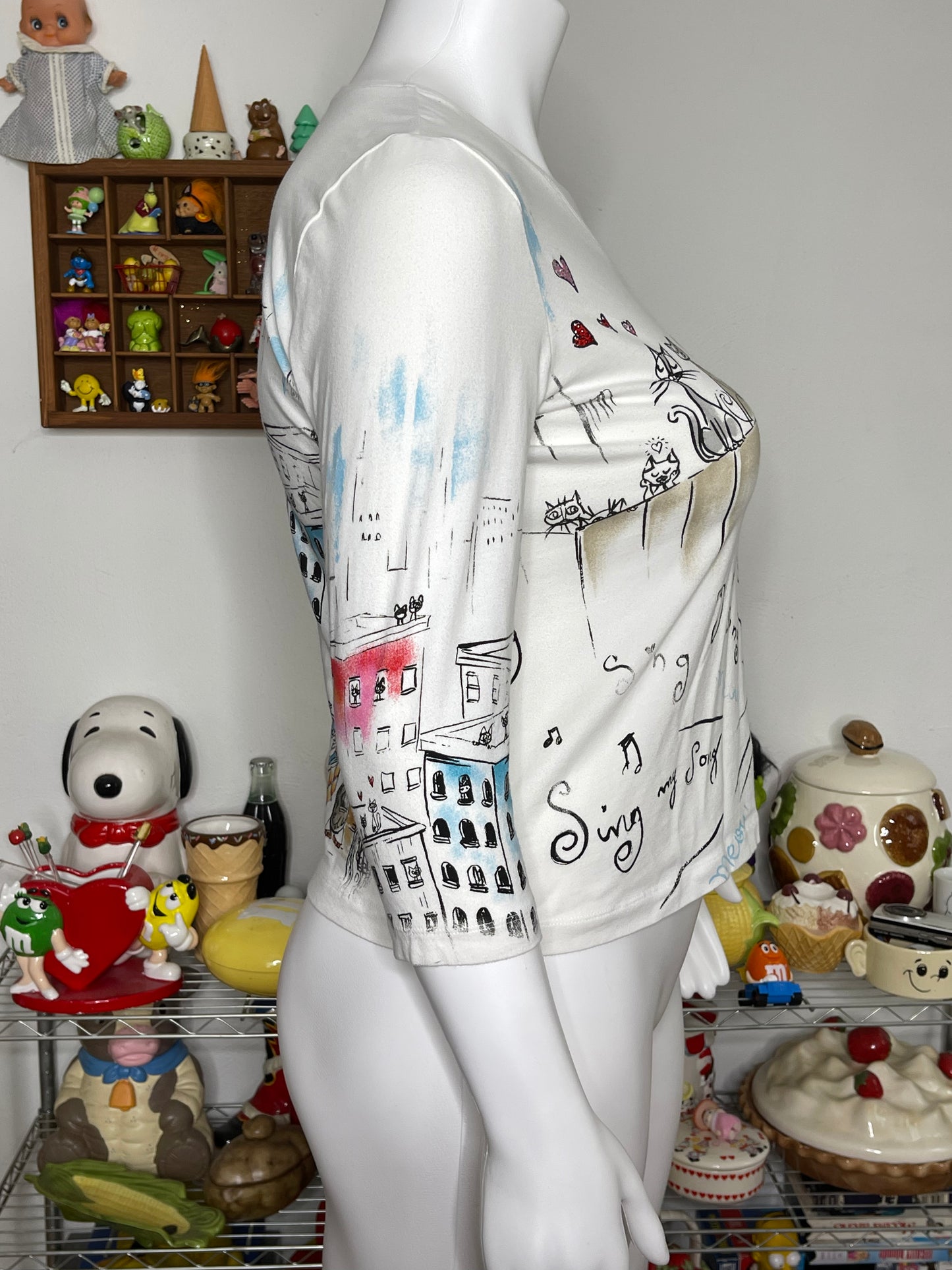 Bedazzled Cat Concert All Over Graphic 3/4 Sleeve Top Sz XL/XXL