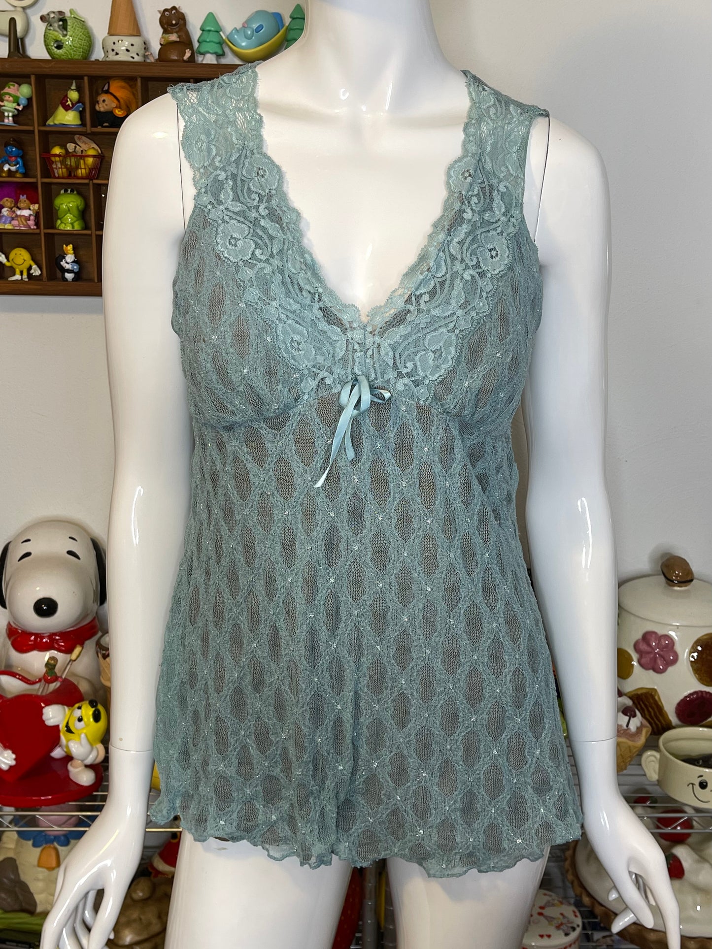 2000s Blue & Brown Romantic Fairy Lace Top Sz M