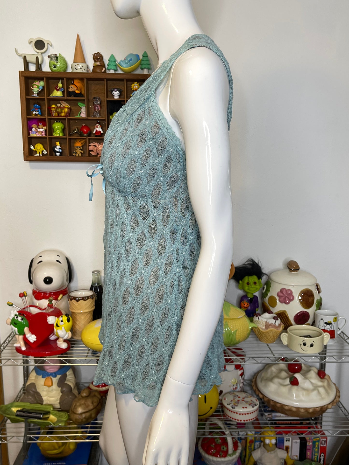 2000s Blue & Brown Romantic Fairy Lace Top Sz M