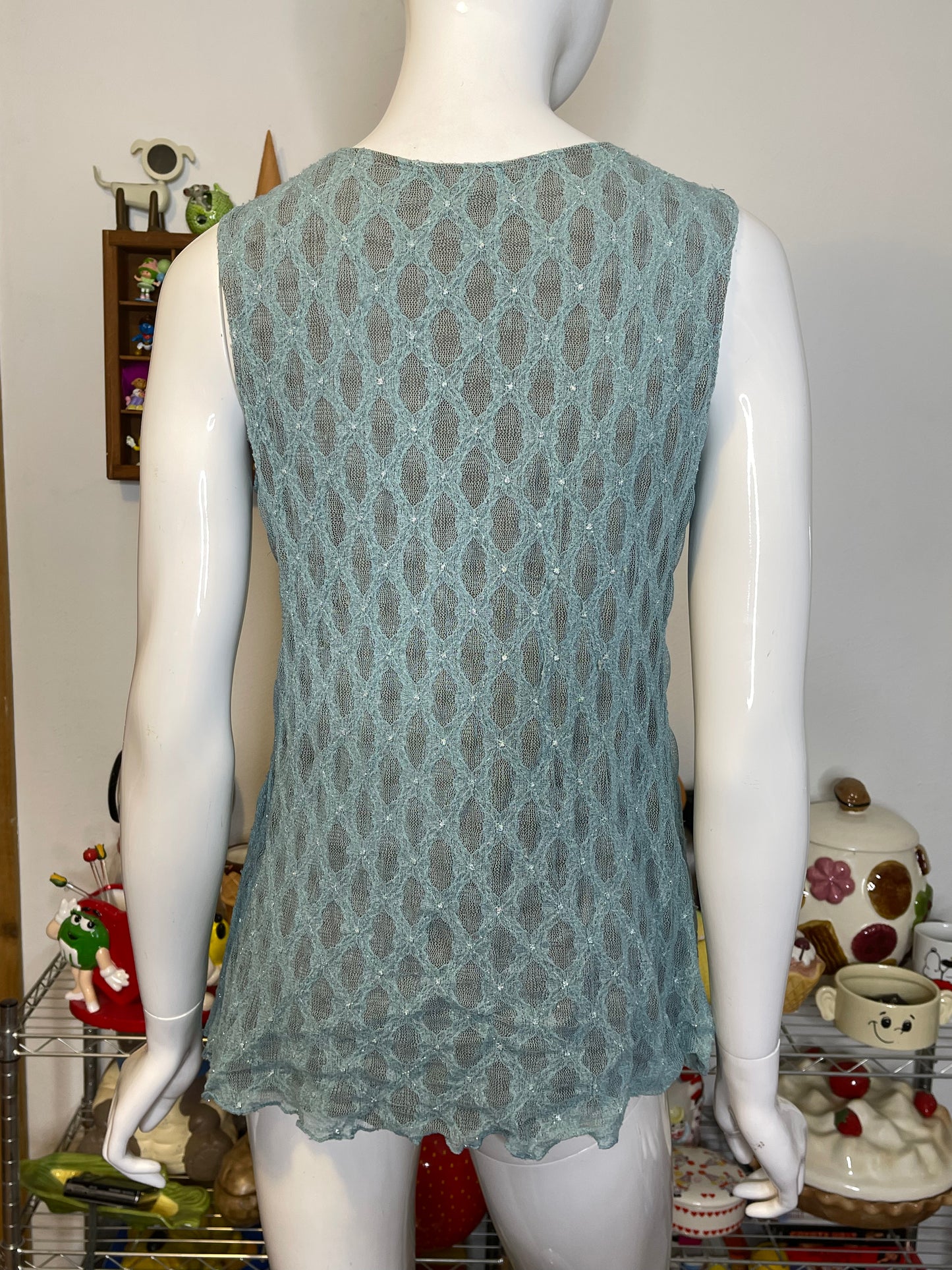 2000s Blue & Brown Romantic Fairy Lace Top Sz M