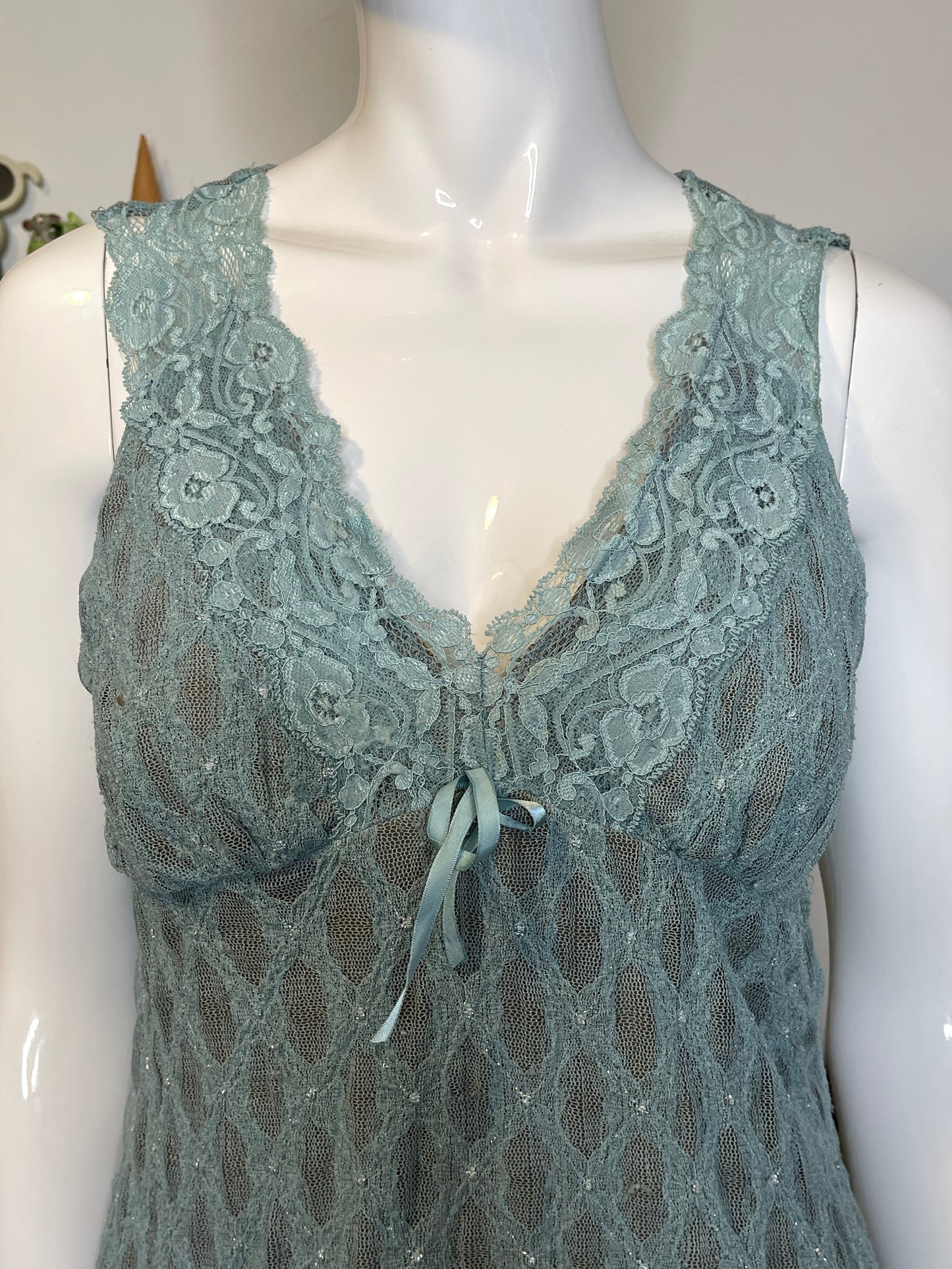 2000s Blue & Brown Romantic Fairy Lace Top Sz M