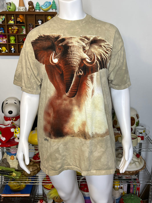 Vintage 2000s Safari Elephant Tie-Dye Oversized Graphic Tee Sz XL