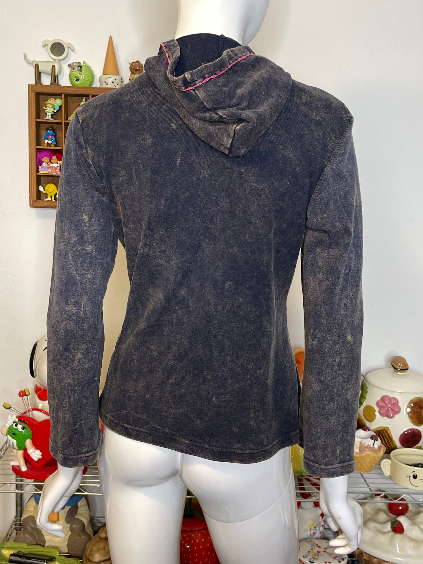 Colorful Acid Wash Distressed Hippie Boho Style Zip-Up Hoodie Sz M