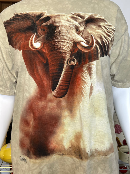Vintage 2000s Safari Elephant Tie-Dye Oversized Graphic Tee Sz XL