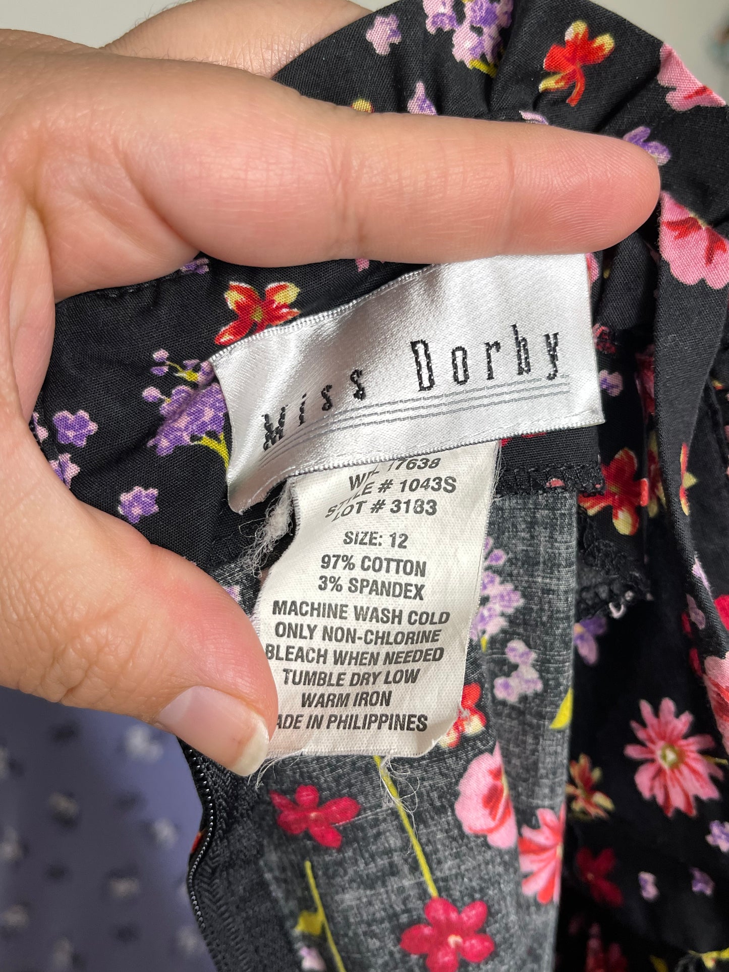 Vintage Black Flower Print Spring Dress Sz L