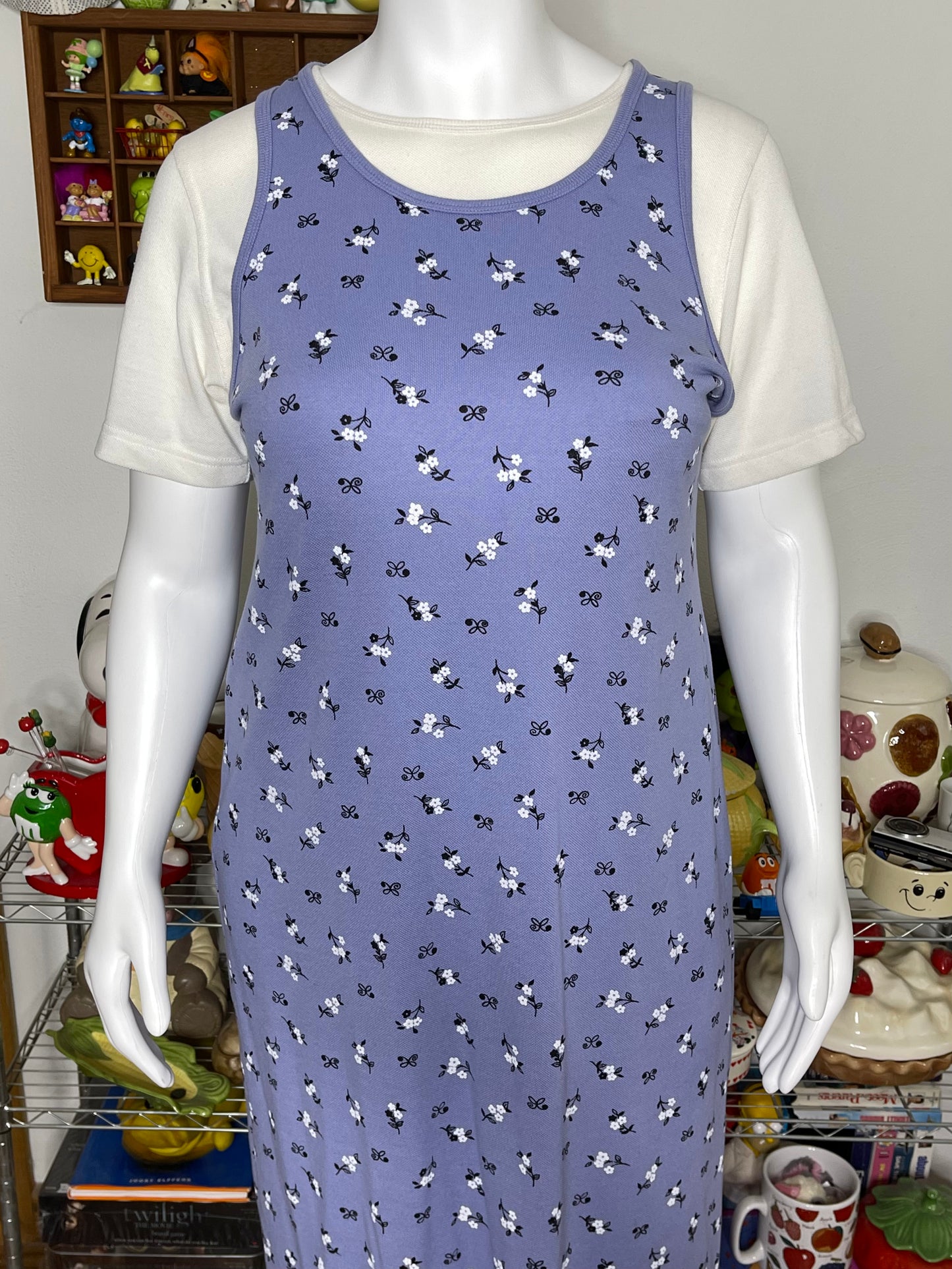 Vintage 90s Lilac Purple Flower Print 2pc Maxi Dress Sz L/XL P