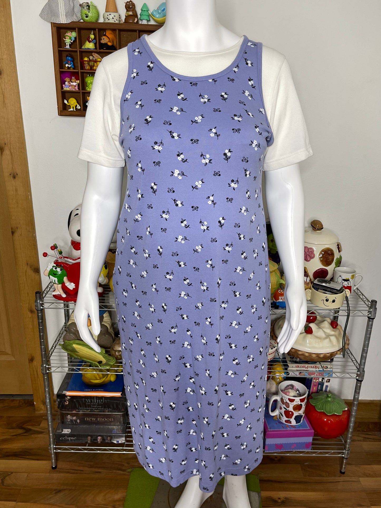 Vintage 90s Lilac Purple Flower Print 2pc Maxi Dress Sz L/XL P