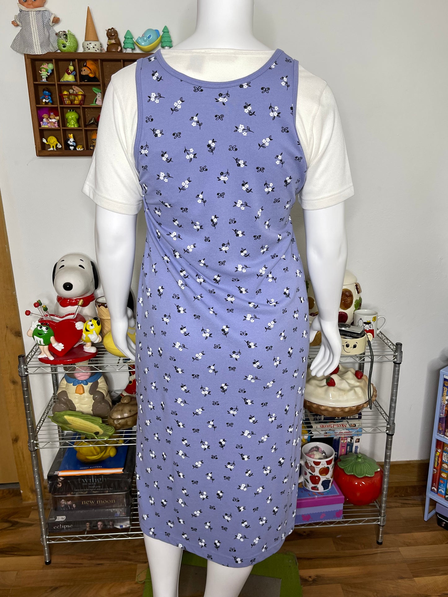 Vintage 90s Lilac Purple Flower Print 2pc Maxi Dress Sz L/XL P