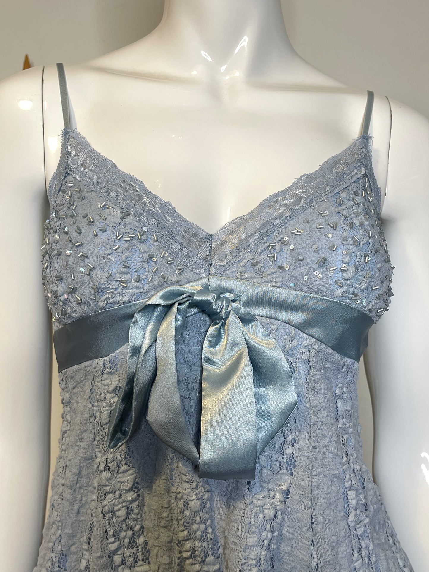 2000s Baby Blue Beaded Sequin Fairy Tank Top Sz S