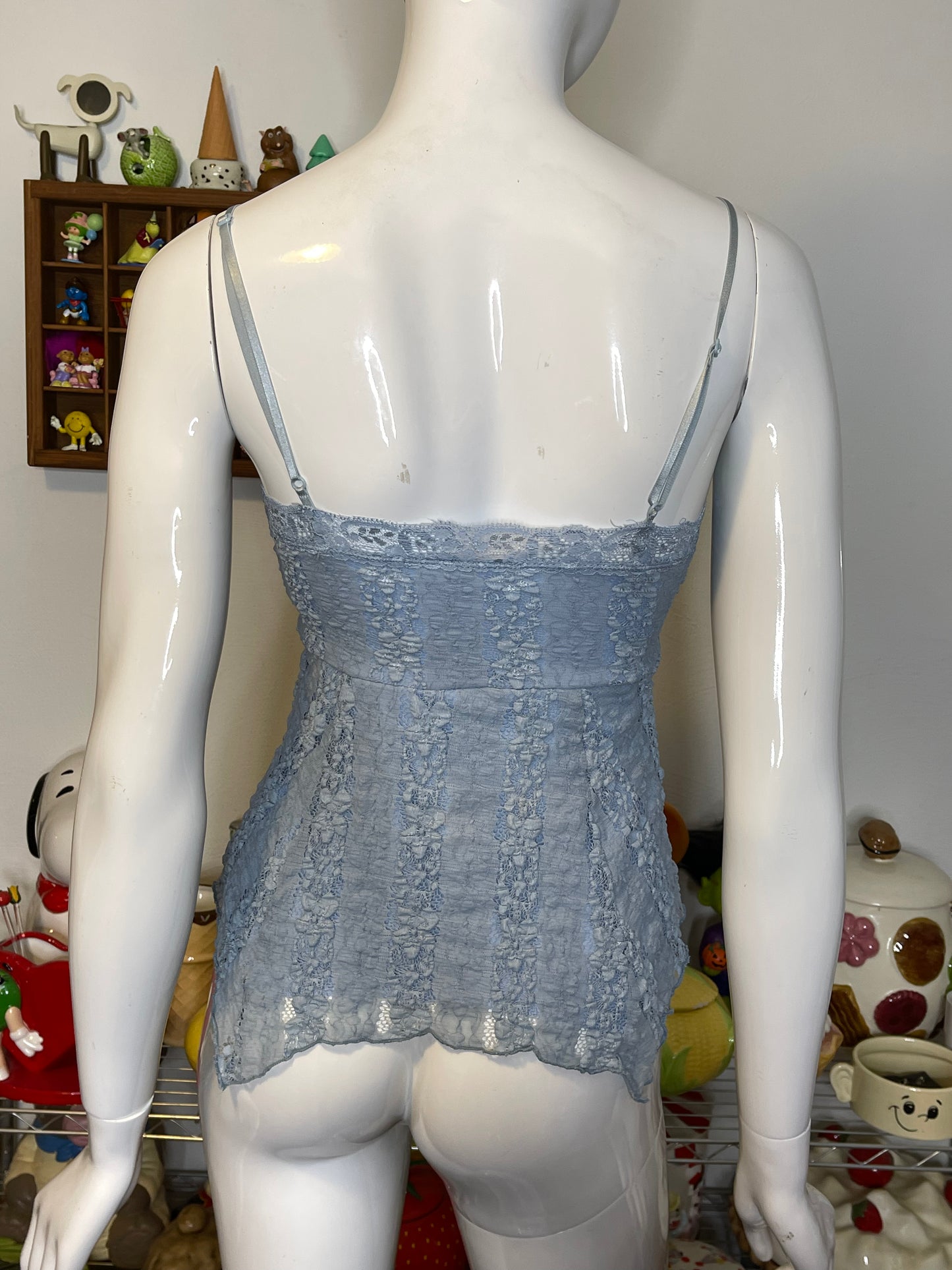 2000s Baby Blue Beaded Sequin Fairy Tank Top Sz S