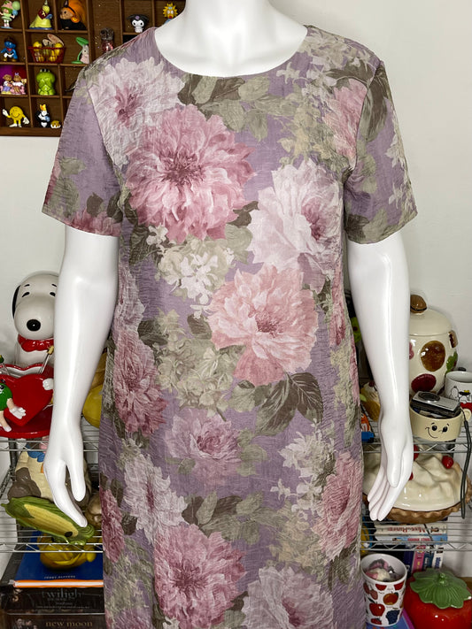 Vintage 90s Sheer Crinkly Watercolor Floral Maxi Dress Sz 14W