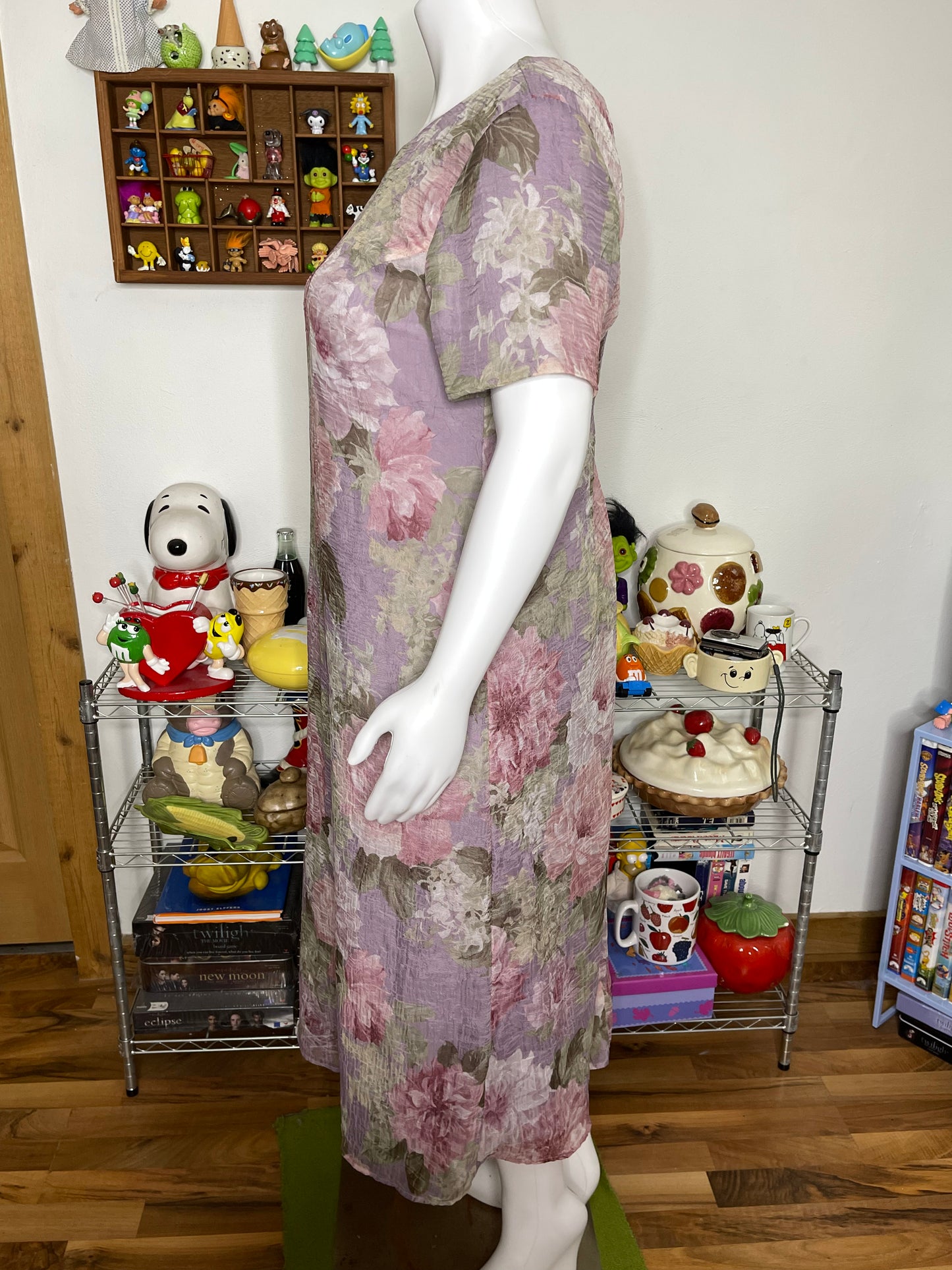 Vintage 90s Sheer Crinkly Watercolor Floral Maxi Dress Sz 14W