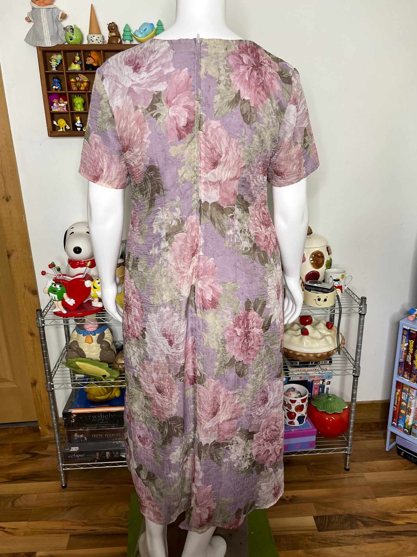 Vintage 90s Sheer Crinkly Watercolor Floral Maxi Dress Sz 14W