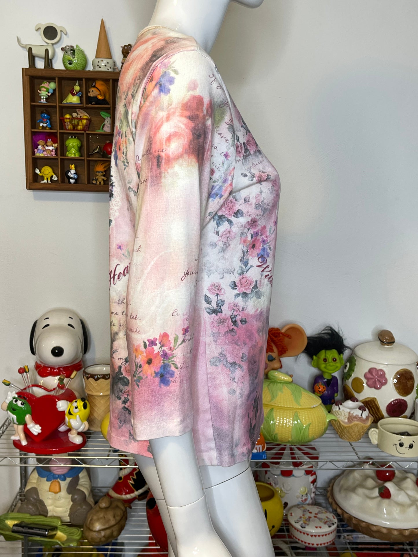 Vintage 2000s LOVE All Over Print 3/4 Sleeve Top Sz M/L