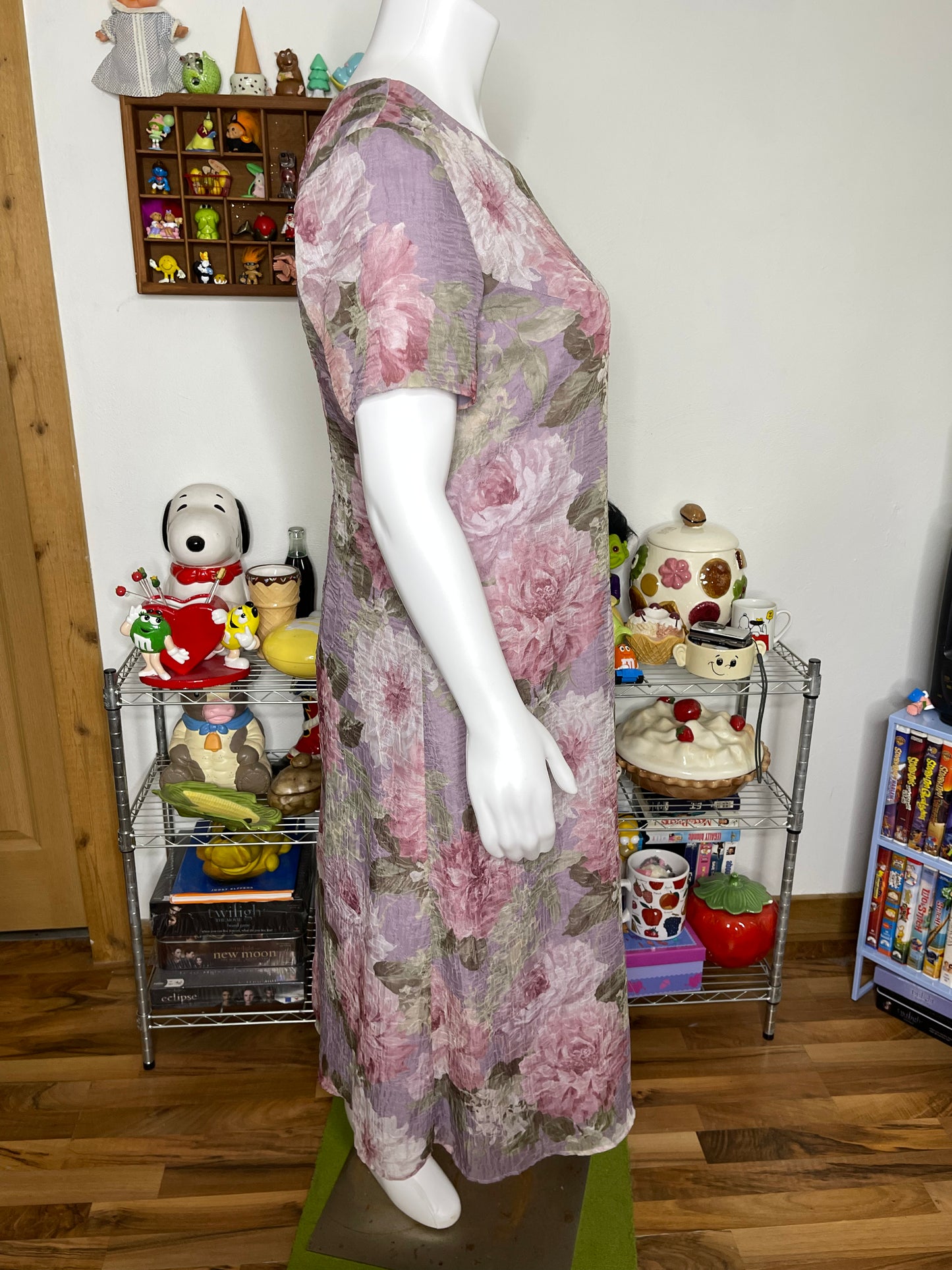 Vintage 90s Sheer Crinkly Watercolor Floral Maxi Dress Sz 14W