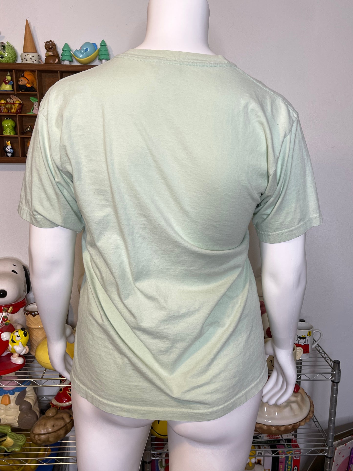 Vintage Mint Green Spring Garden Bunny Graphic Tee Sz L