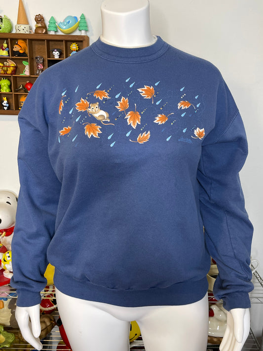 Vintage Field Mouse Fall Leaf Crewneck Sweater Sz L