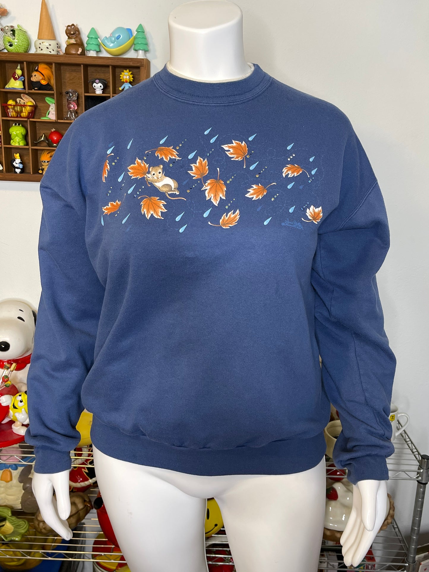 Vintage Field Mouse Fall Leaf Crewneck Sweater Sz L