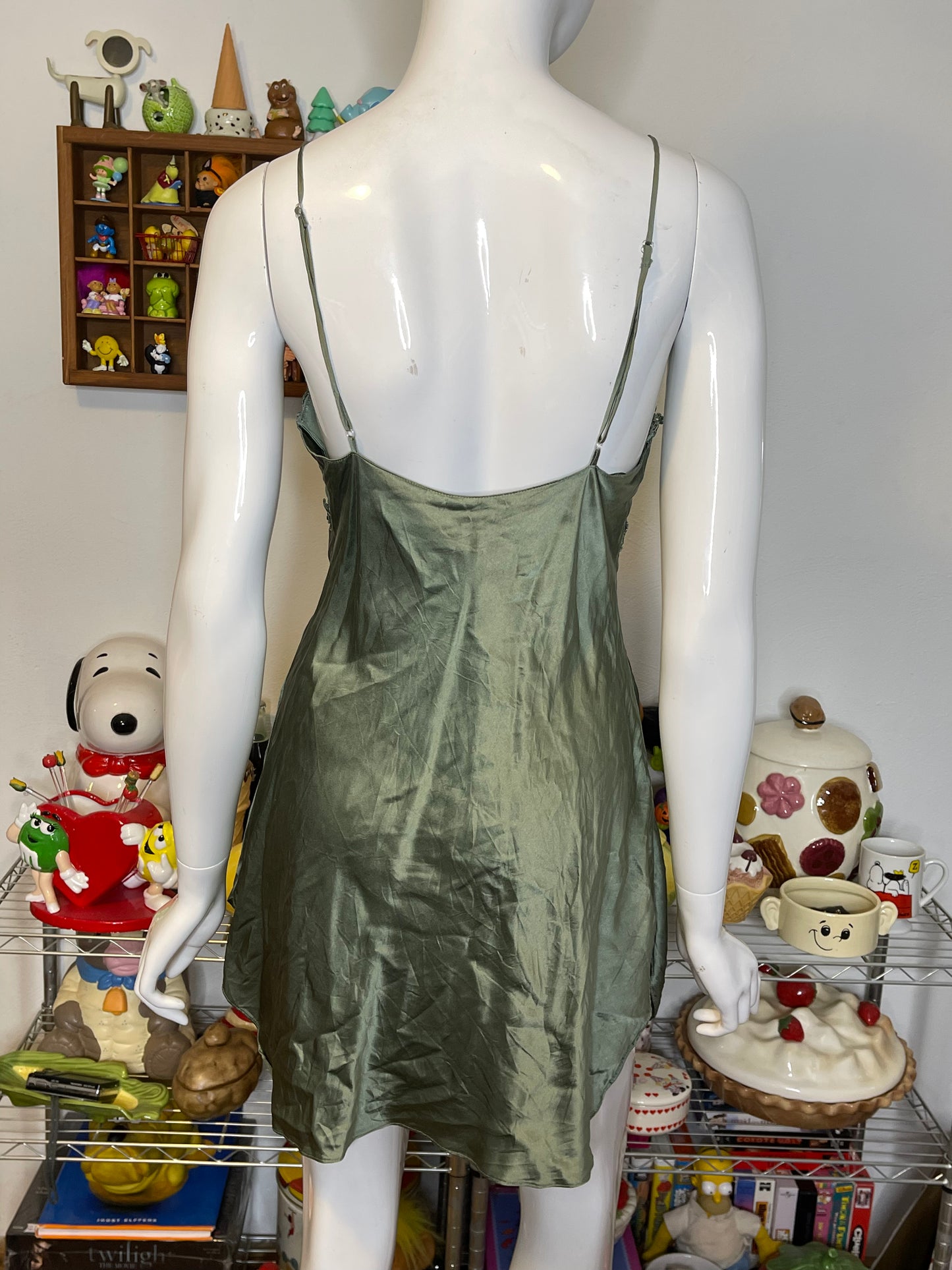 Vintage Victoria Secret 100% Silk Earthy Green Slip Dress Sz M