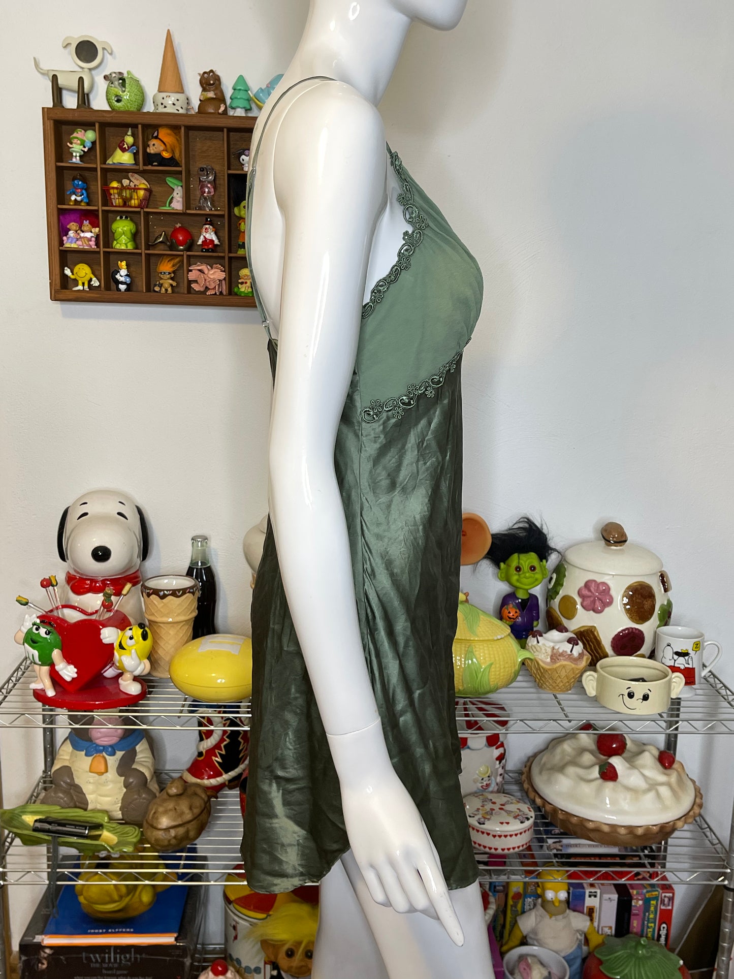 Vintage Victoria Secret 100% Silk Earthy Green Slip Dress Sz M